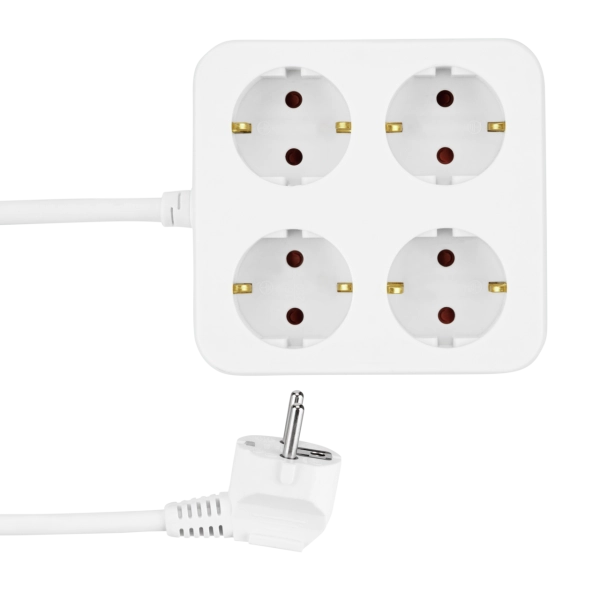 Steckdosenleiste quadratisch, 4-fach, 1,4m